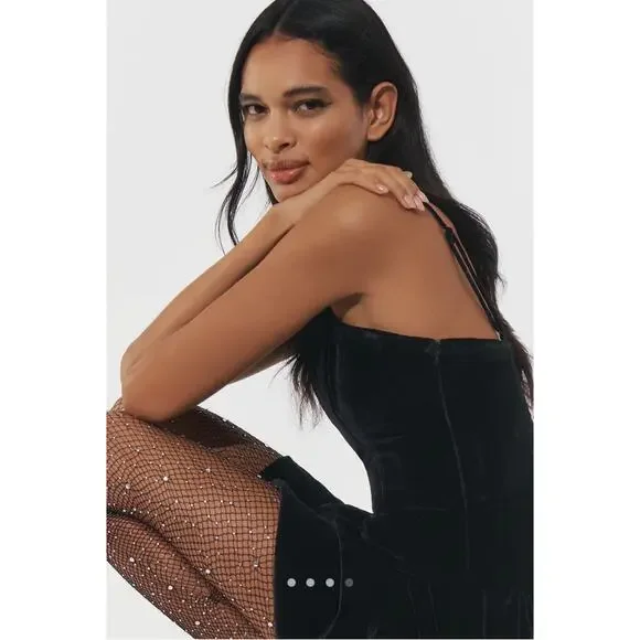 Anthropologie NWT Maeve Drop Waist Black Velvet Mini Dress Small